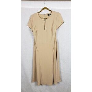 Lauren Ralph Lauren Dress‎ 8 Tan Short Sleeve Midi Keyhole Front Career Work NEW